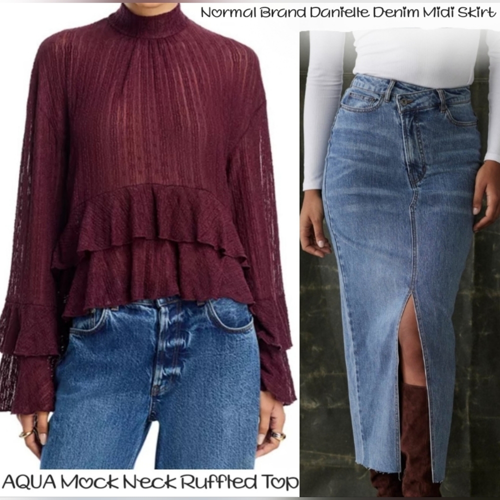 Aqua Mock Neck Ruffled Top - Picture 7 of 9